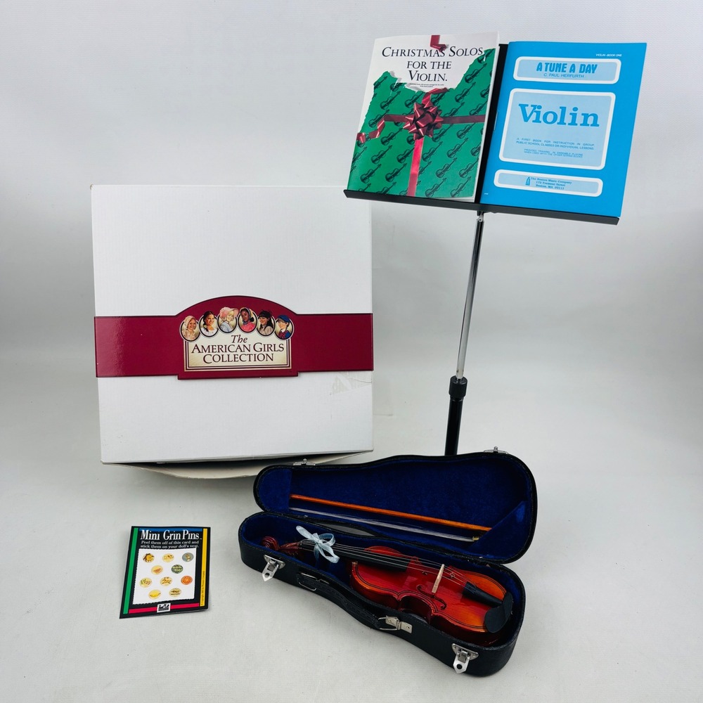 American Girl Doll Violin and Stand Set Music Books Case Rosin Mini Grin Pins